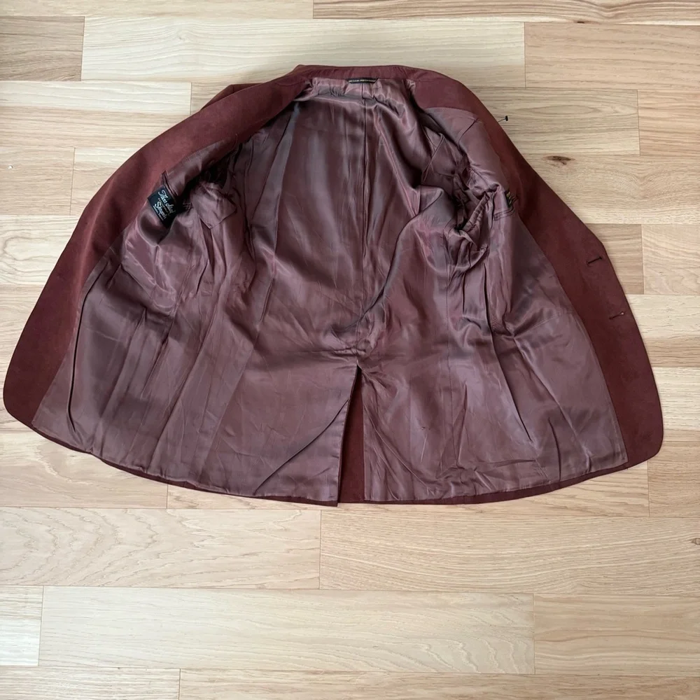 Mens Reddish-brown Suede Blazer Sport Coat Jacket Two Button Notch Lapel